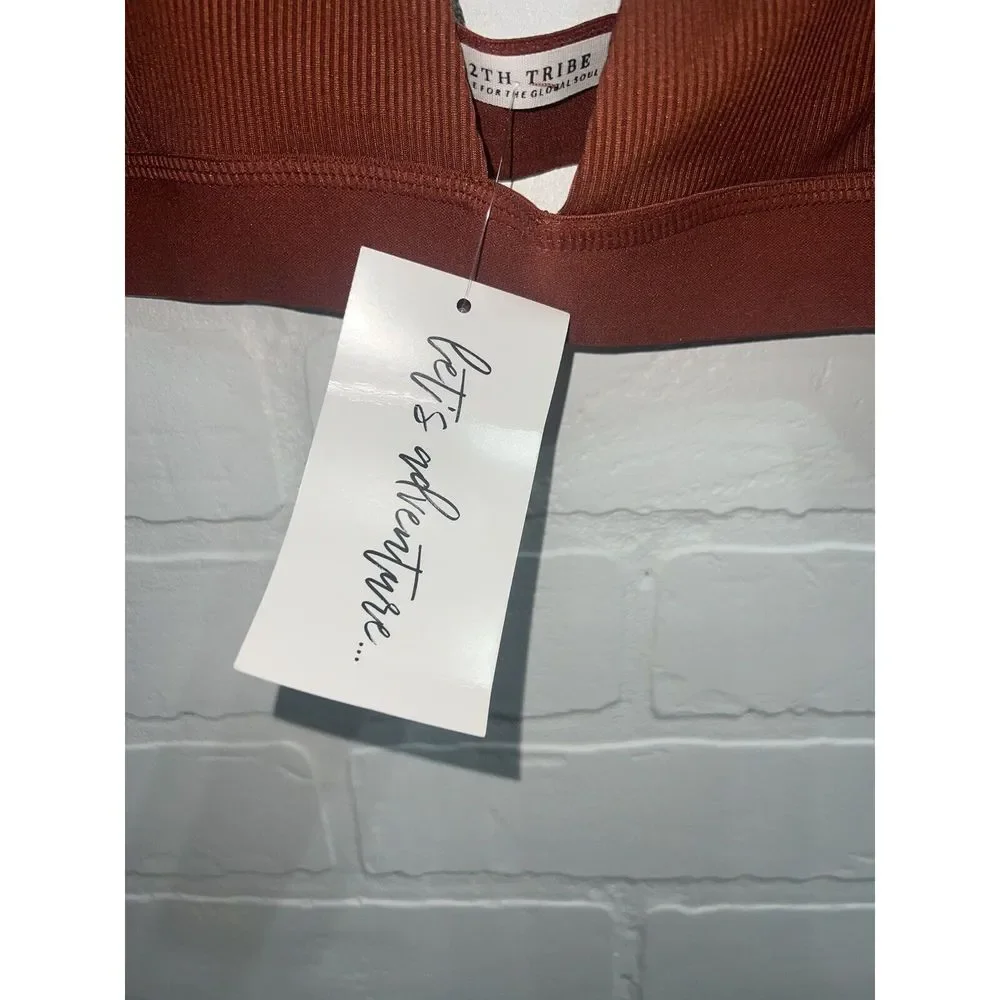 NWT! - 12TH TRIBE RIVER Rylie Rust Ribbed Bralette Tops super cute size LARGE - Picture 4 of 8
